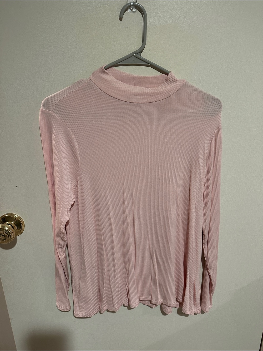 Pink Ribbed Mock Neck Long Sleeve Top